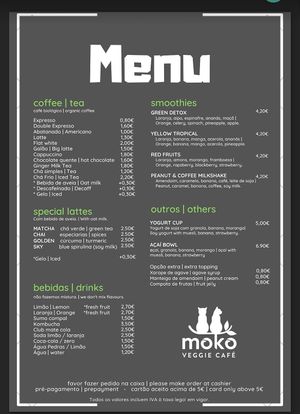 Menu  at Moko Veggie Cafe - Anjos in Lisbon