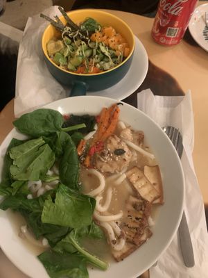 Salmon poke bowl and miso ramen   at Moko Veggie Cafe - Anjos in Lisbon