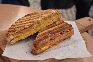 Bacon and cheese toast at Moko Veggie Cafe - Anjos in Lisbon