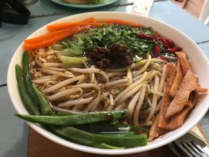 Noodle soup bowl at Moko Veggie Cafe - Anjos in Lisbon