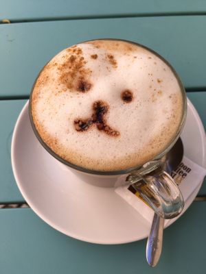 Teddy bear cappuccino! 😍 at Moko Veggie Cafe - Anjos in Lisbon