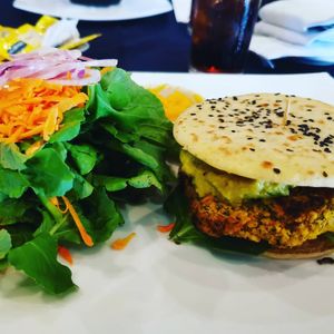 Chickpea burger at Bolsi in Asuncion