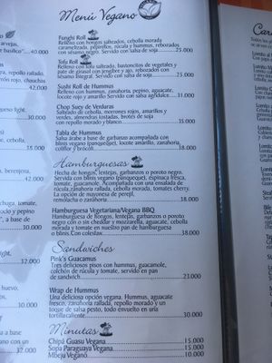 vegan menu page, 10-04-2019 at Bolsi in Asuncion