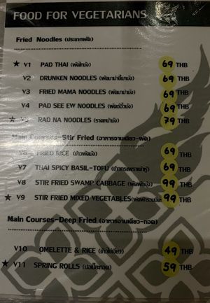 Vegetarian Menu at Burinda in Ayutthaya