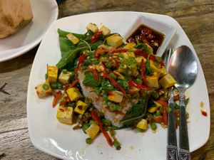 Thai spicy basil w/ tofu at Burinda in Ayutthaya