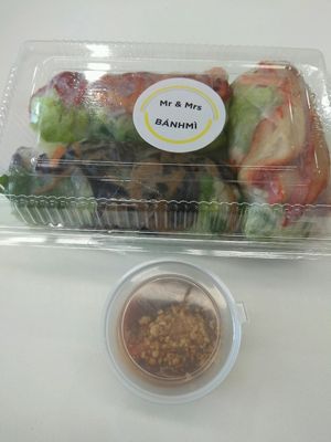 vegan pork, vegan duck and mixed mushroom rice paper rolls  at Mr & Mrs Banhmi in Hawthorn