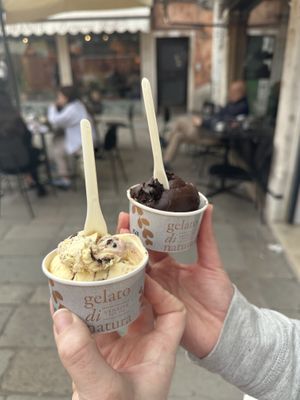 Cookies ice cream and chocolate fondant ice cream (both dairy free)  at Gelato Di Natura in Venice