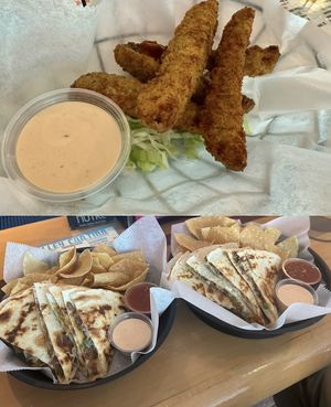 Fried dill pickles and vegan quesadillas 🤤   at Colley Cantina in Norfolk