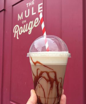 Oat chai frappe, date syrup, toasted coconut flakes 

 at The Mule on Rouge in Berwick Upon Tweed