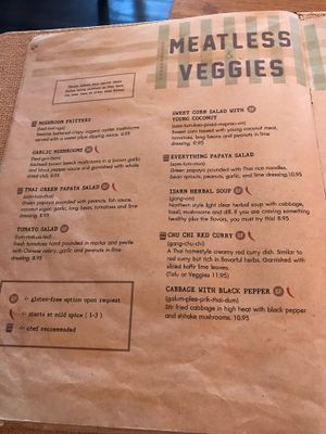 veg menu at Isarn Thai Soul Kitchen in Kirkland