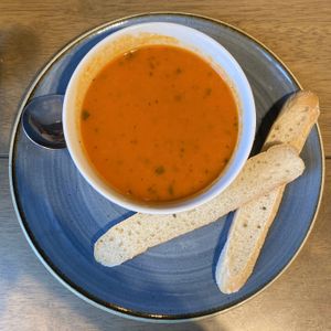 Tomato and balsamic soup (vegan soup of the day) at The Vine in Wolverhampton