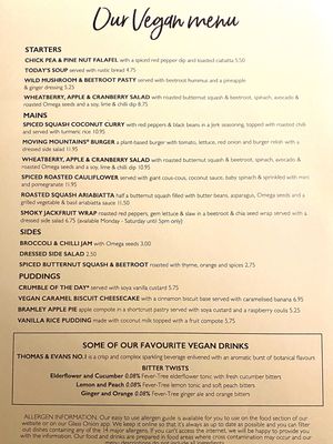January 2020 vegan menu at The Vine in Wolverhampton