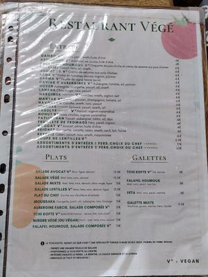 Menu at Restaurant Vege in Paris