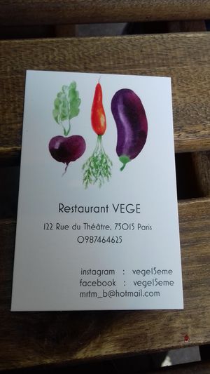 the restaurant visit card at Restaurant Vege in Paris