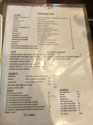 Menu at Restaurant Vege in Paris
