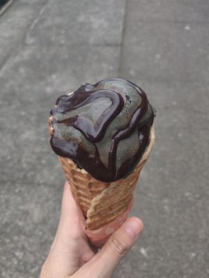 Salted caramel charcoal with chocolate drizzle at Frankie & Jo's - Ballard in Seattle
