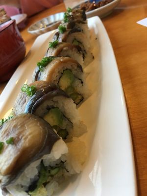 Amazing (eggplant) sushi with special aged tofu. at Minako Organic-ish in San Mateo