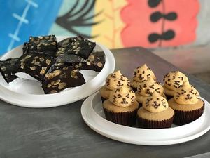 Fresh vegan brownies and cupcake every day. at Kitty Cafe in Koh Lanta
