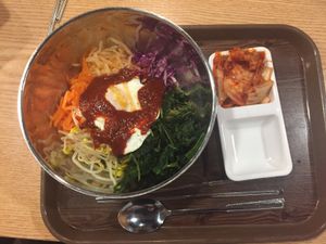 Bibimbap and kimchee at Bibiri 2 - 비비리2 in Seoul