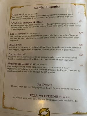 Menu 3 only after 4pm at Tundra Inn in Churchill