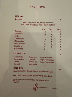 Menu from sister restaurant across the street (Ptarmigan)  at Tundra Inn in Churchill