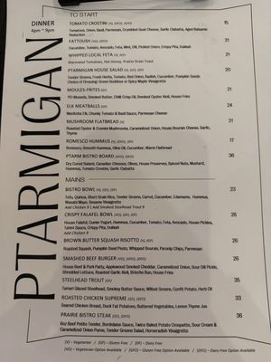 Menu from sister restaurant across the street (Ptarmigan)  at Tundra Inn in Churchill