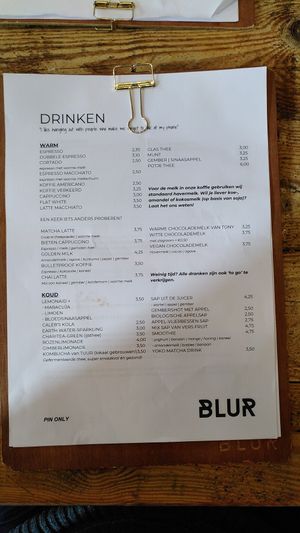 Drinks menu at Blur Your Life in Amersfoort