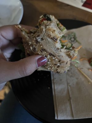 Vegan sandwich (half eaten)  at Café LIV in Murren