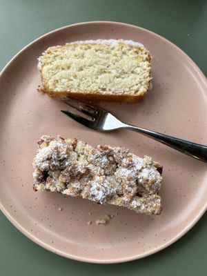 Berry cake (bottom) and coconut cake (top)  at Café LIV in Murren
