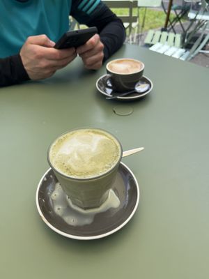 Vegan Matcha (spilled 😅) and cappuccino   at Café LIV in Murren