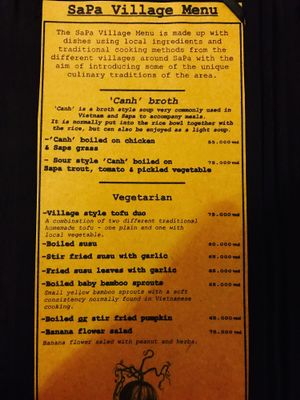 Menü at The Hill Station in Sapa