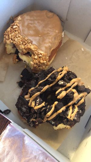 Already taste tested but that is the ODB and PB and jelly donut.  at Universal Studios - Voodoo Doughnut in Orlando