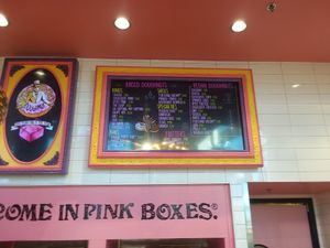 Vegan menu on right at Universal Studios - Voodoo Doughnut in Orlando