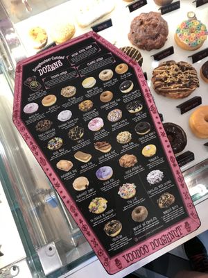 Their offer. Vegan options are with the mark (V). at Universal Studios - Voodoo Doughnut in Orlando