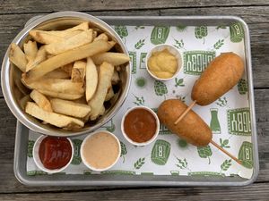  Vegan corn dogs - delicious!! at Bagby Beer Company in Oceanside