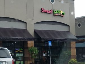 outside at Sweet Lemon Vegan Bistro in Portland