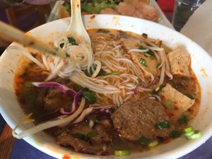 Spicy Pho noodles. The owners are the nicest people. This place ranks one of the top in my book. at Sweet Lemon Vegan Bistro in Portland