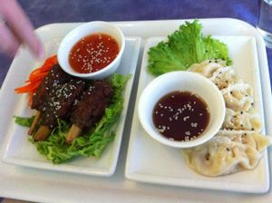 Chickn drumsticks and dumplings! at Sweet Lemon Vegan Bistro in Portland