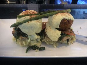 Crab cakes Benedict  at The Modern Vegan in Las Vegas