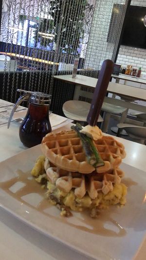 Chicken and waffles, potatoes, asparagus and bacon! 🤤😋 at The Modern Vegan in Las Vegas