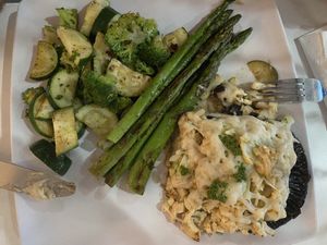 Portabella Steak stuffed with Lobster. Zucchini and asparagus on the side - awesome! at The Modern Vegan in Las Vegas