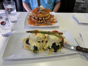 Anna waffle/ Crabcake Benedict—bigger than they look! at The Modern Vegan in Las Vegas
