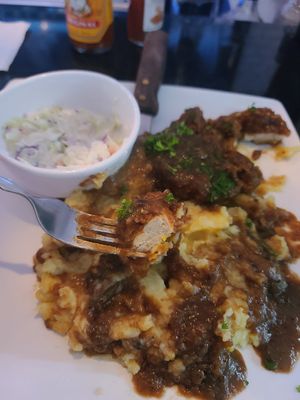 Louisiana Fried Chicken with gravy mashed potatos and coleslaw. It was really good and filling. at The Modern Vegan in Las Vegas