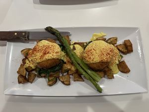 Crab cake Benedict…sooooo yum!   at The Modern Vegan in Las Vegas