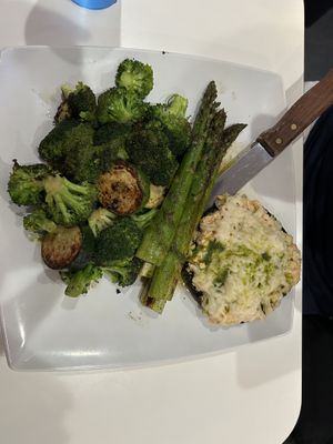 Portobello steak stuffed with lobster salad served with veggies.   at The Modern Vegan in Las Vegas
