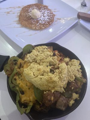 Huge skillet (tofu scramble with potatoes, taco meat, sausage, tomato, bell pepper) - 2 meals worth!  at The Modern Vegan in Las Vegas