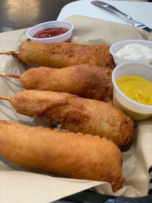 Vegan corn dogs.  at The Modern Vegan in Las Vegas