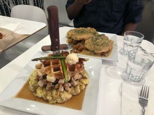 Chicken and waffles, biscuits and gravy  at The Modern Vegan in Las Vegas