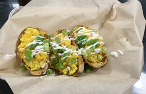 Loaded Potato Skins with Tofu Scramble at The Modern Vegan in Las Vegas