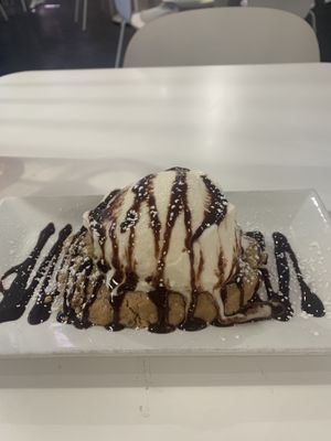 Peanut butter cookie topped with ice cream and hot chocolate  at The Modern Vegan in Las Vegas